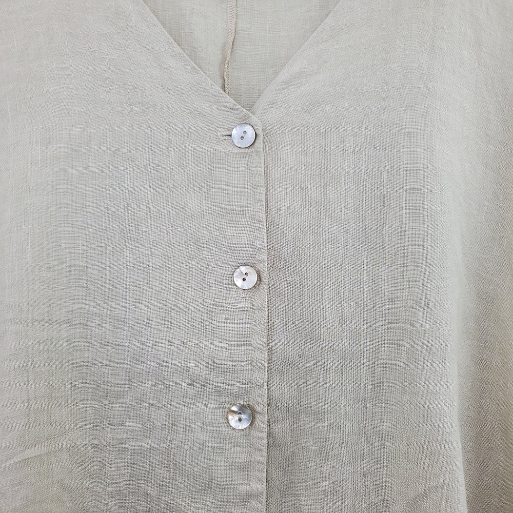 Bryn Walker Linen Tunic Top Button Down Neutral Lagenlook Oversized Minimal - Picture 3 of 9